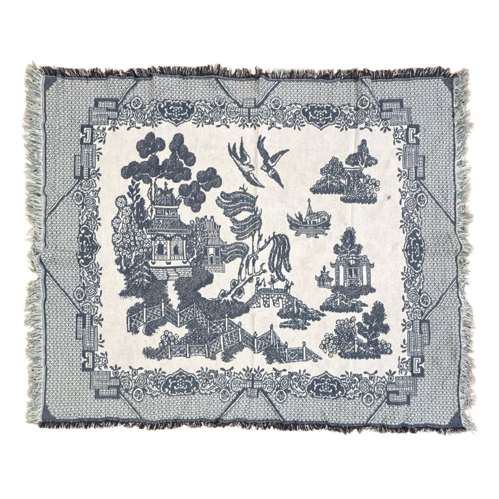 vintageラグ ブランケット マルチカバー タペストリー イギリス 食器アート Rug Blanket Blue Willow 3927 6,080円