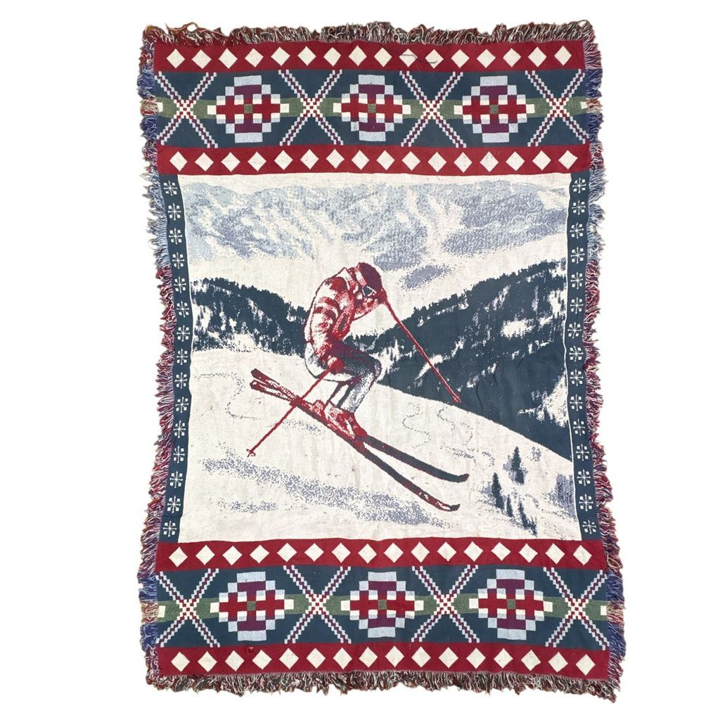 vintageラグ ブランケット マルチカバー タペストリー スポーツ SPORT スキー ウィンター 雪山 ネイティブ柄 民族 幾何学 2256ラグ・カーペット