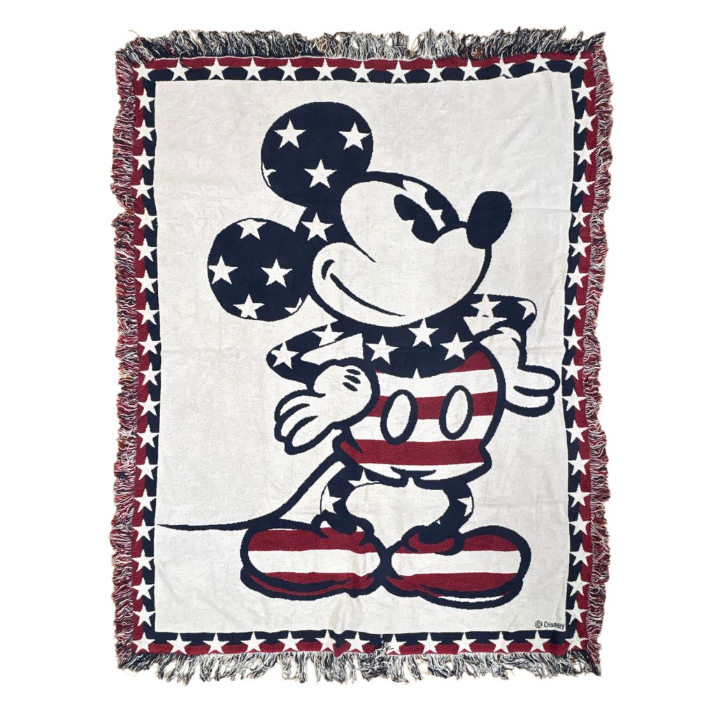 vintageラグ ブランケット マルチカバー タペストリー ディズニー ミッキー 星条旗柄 Rug Blanket Disney Mickey 3037