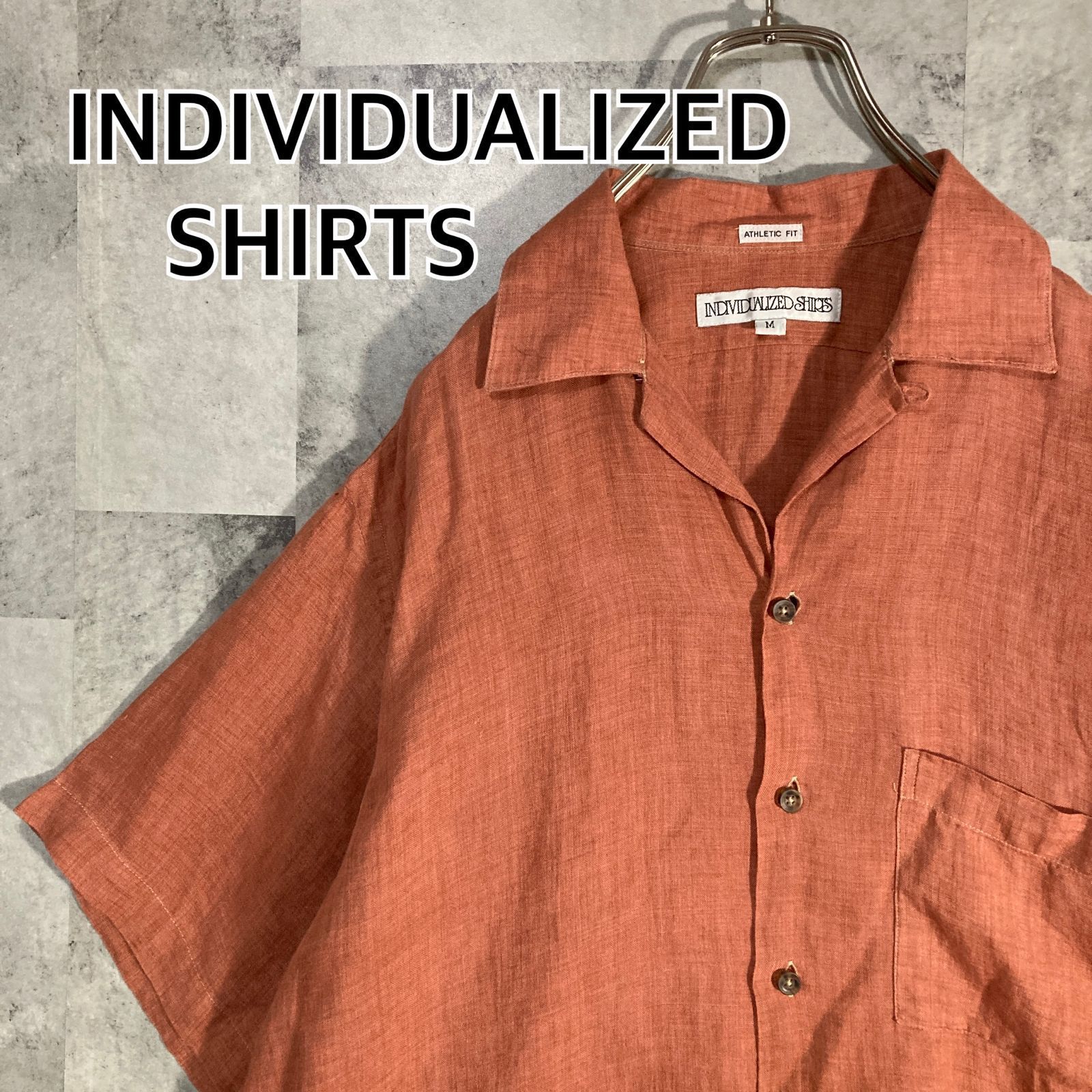 USA製 INDIVIDUALIZED SHIRTS インディヴィジュアライズド シャツ 半袖 オープンカラーシャツ リネン テラコッタ M