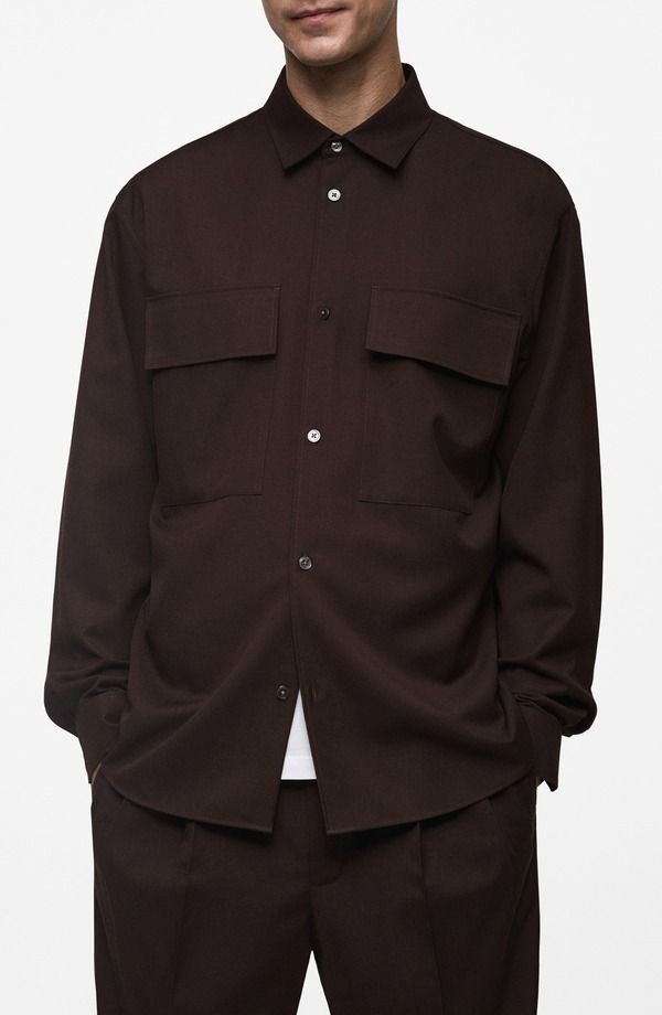 マンゴ メンズ トップス シャツ スリムフィット MANGO Slim Fit Chest Pocket ButtonUp Shirt Chocolate チョコレート