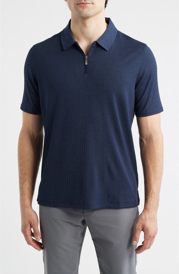 ジョンストンアンドマーフィー メンズ トップス シャツ Johnston Murphy Finn Rib Zipolo Navy ネイビー