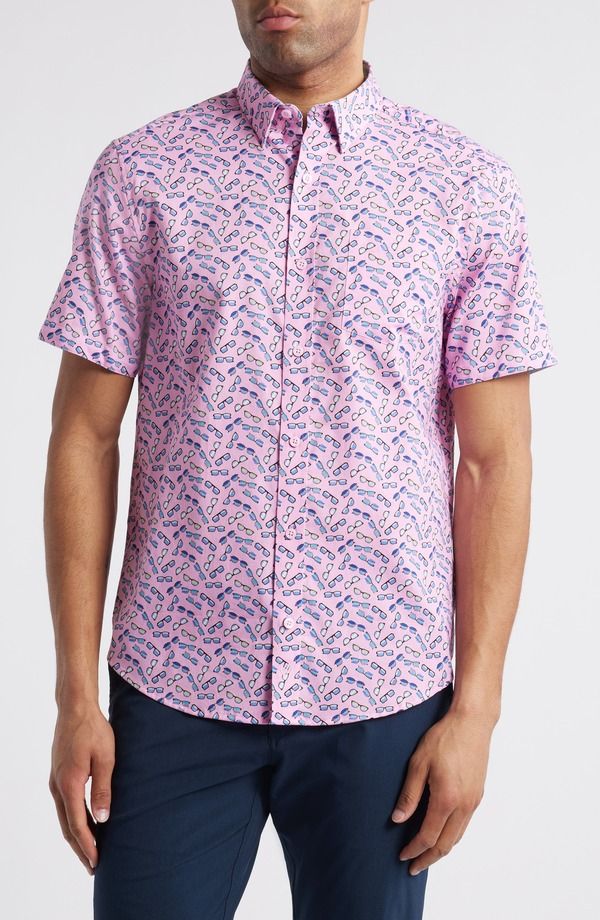 ジョンストンアンドマーフィー メンズ トップス シャツ プリント ダウン Johnston Murphy Sunglasses Print Short Sleeve ButtonDown Shirt