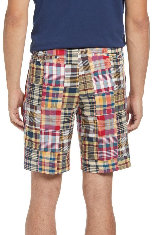 ベール メンズ ボトムス ハーフパンツ・ショーツ パッチワーク ショートパンツ Berle Patchwork Madras Flat Front Shorts Yellow イエロー