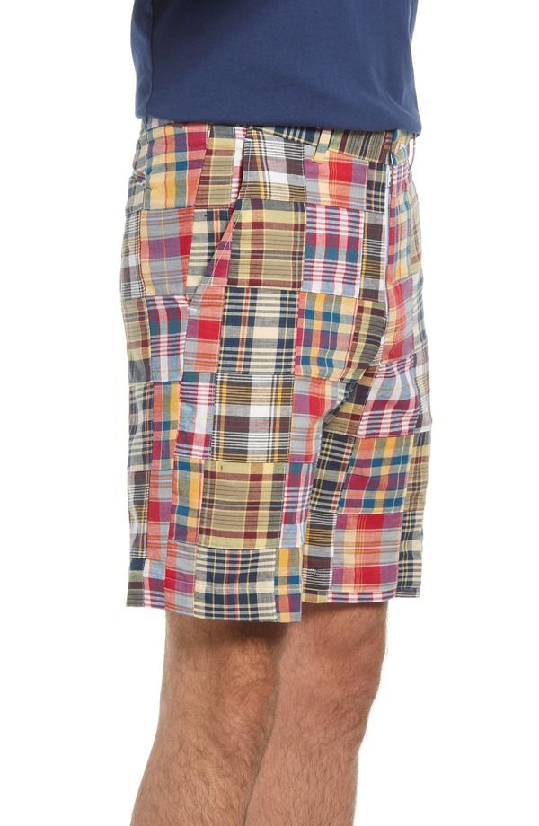 ベール メンズ ボトムス ハーフパンツ・ショーツ パッチワーク ショートパンツ Berle Patchwork Madras Flat Front Shorts Yellow イエロー