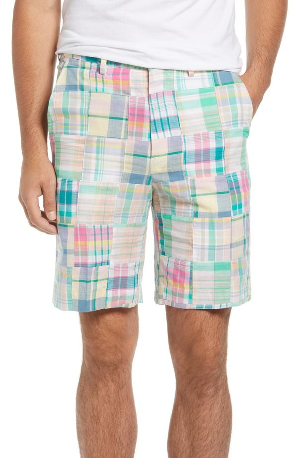 ベール メンズ ボトムス ハーフパンツ・ショーツ パッチワーク ショートパンツ Berle Patchwork Madras Flat Front Shorts Pink ピンク