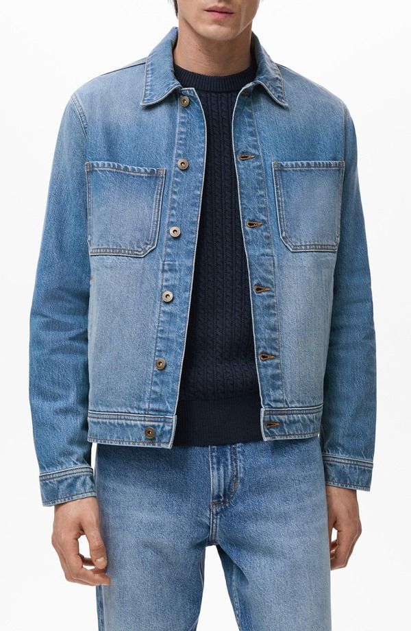 マンゴ メンズ ボトムス デニムパンツ スリムフィット ジャケット MANGO Slim Fit Denim Workwear Jacket Medium Blue ブルー