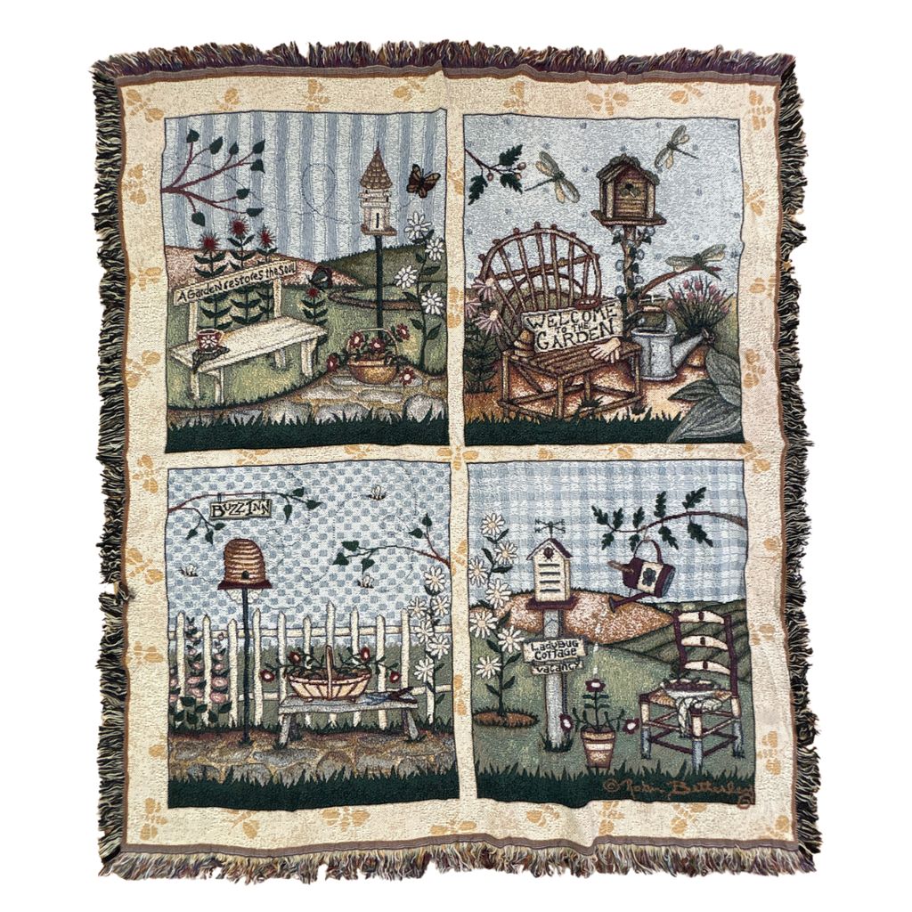 vintageラグ ブランケット マルチカバー タペストリー カントリー ガーデン フラワー Rug Blanket Country 2902