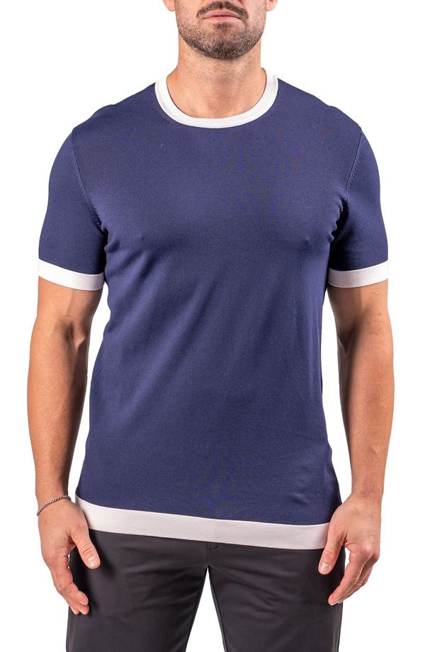 マセオ メンズ アウター パーカー・スウェット セーター Maceoo Short Sleeve Ringer Sweater Blue ブルー