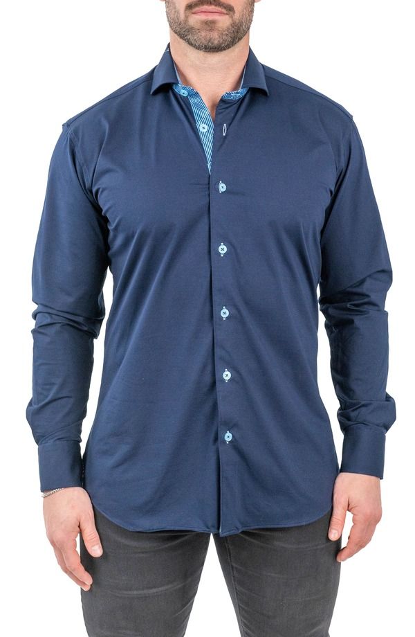 マセオ メンズ トップス シャツ コットン Maceoo Einstein Solid Stretch Cotton ButtonUp Shirt Blue ブルー