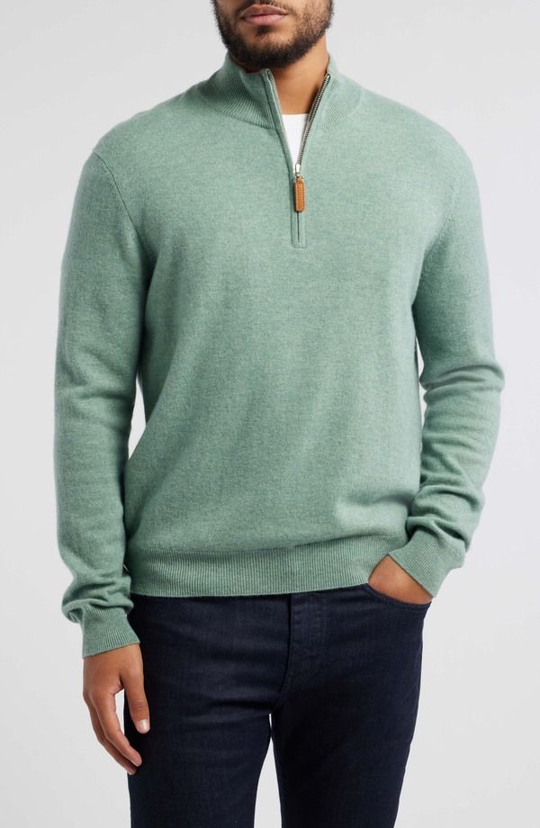 ロレンゾウオモ メンズ アウター パーカー・スウェット ハーフジップ ウール セーター Lorenzo Uomo Mens Quarter Zip Wool Cashmere Sweater Sage