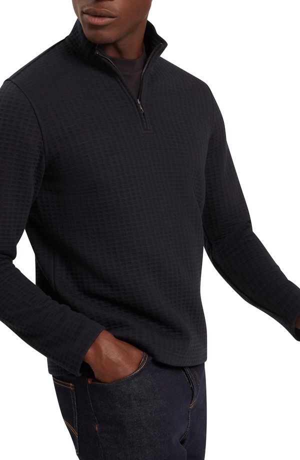 テッドベーカー メンズ アウター パーカー・スウェット ハーフジップ Ted Baker Caindle Black Waffle Texture Quarter Zipullover Navy ネイ
