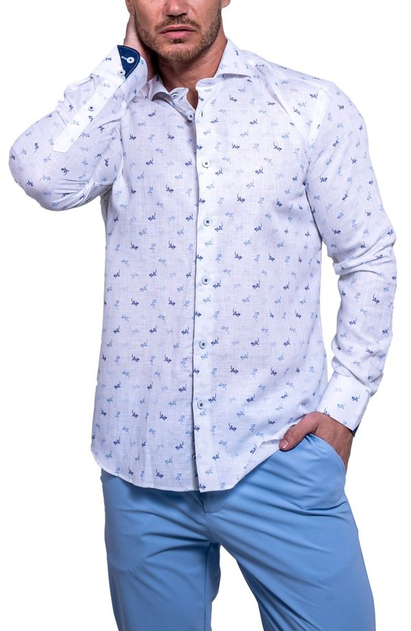 マセオ メンズ トップス シャツ プリント コットン リネン Maceoo Einstein Resistance Contemporary Fit Lizard Print Linen Cotton