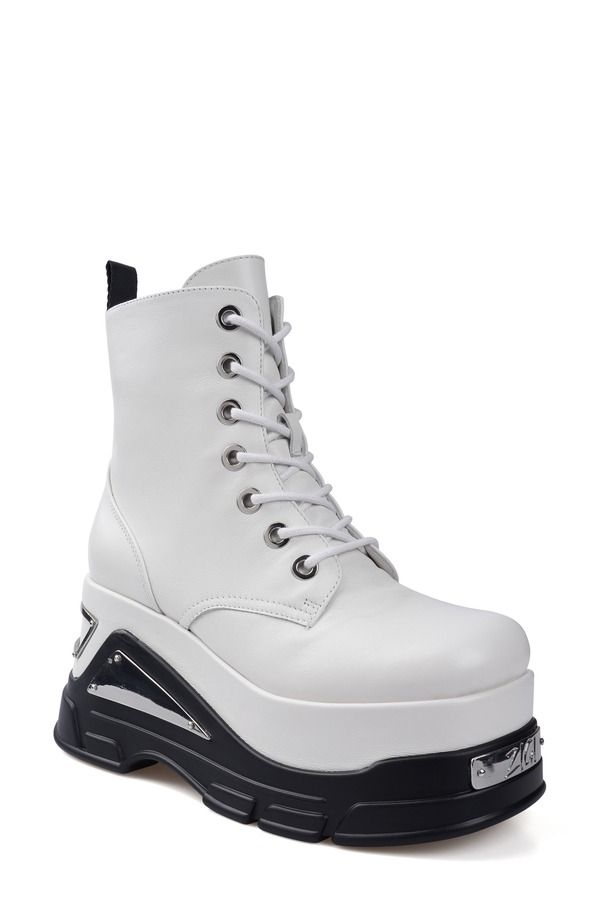ジジ レディース シューズ ブーツ・レインブーツ プラットフォーム ZIGI Cataleya Platform Combat Boot Off White Leather オフホワイト