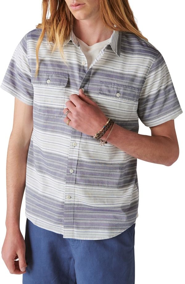 ラッキーブランド メンズ トップス シャツ Lucky Brand Stripe Short Sleeve ButtonUp Shirt Bluewhite ストライプ