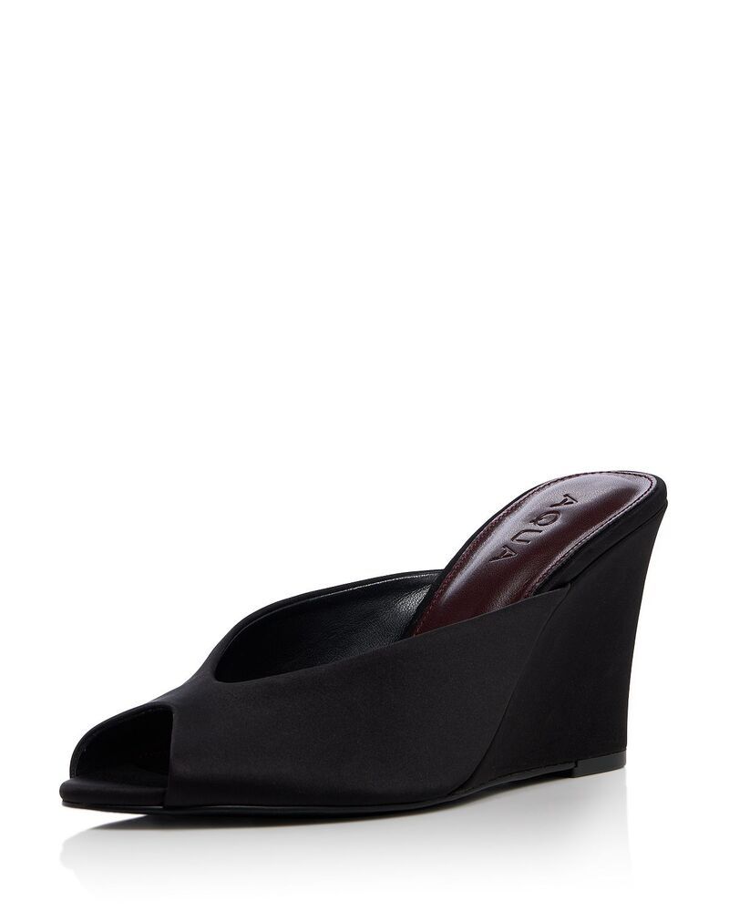 アクア レディース シューズ パンプス AQUA Womens Astra Wedge Pumps Exclusive Black Satin ブラック