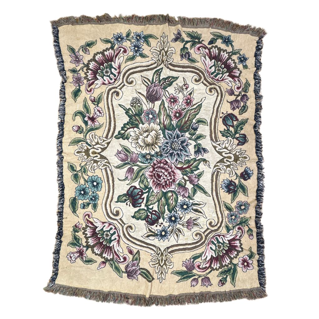 vintageラグ ブランケット マルチカバー タペストリー フラワー 花 エレガント Rug Blanket Floral 3558