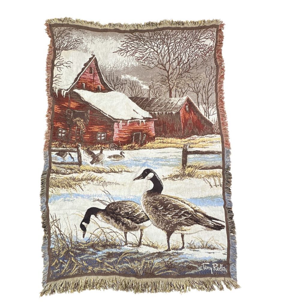 vintageラグ ブランケット マルチカバー タペストリー USA製 MADE IN USA カナダガン アニマル 動物 テリー・レッドリン 画家 アートワーク 絵画 Rug Throw Blanket Animal 2540