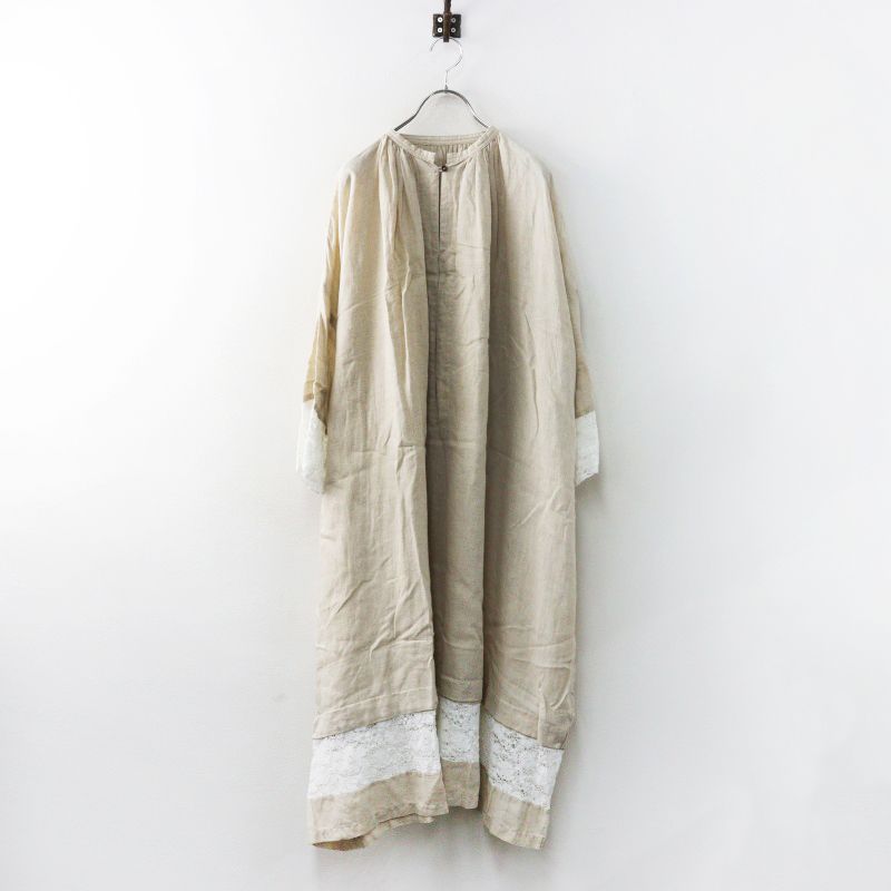 ネストローブ nest Robe リネンチャーチドレス F｜ベージュ トップス レース バンドカラー ギャザー【2400015088143】 7,343円