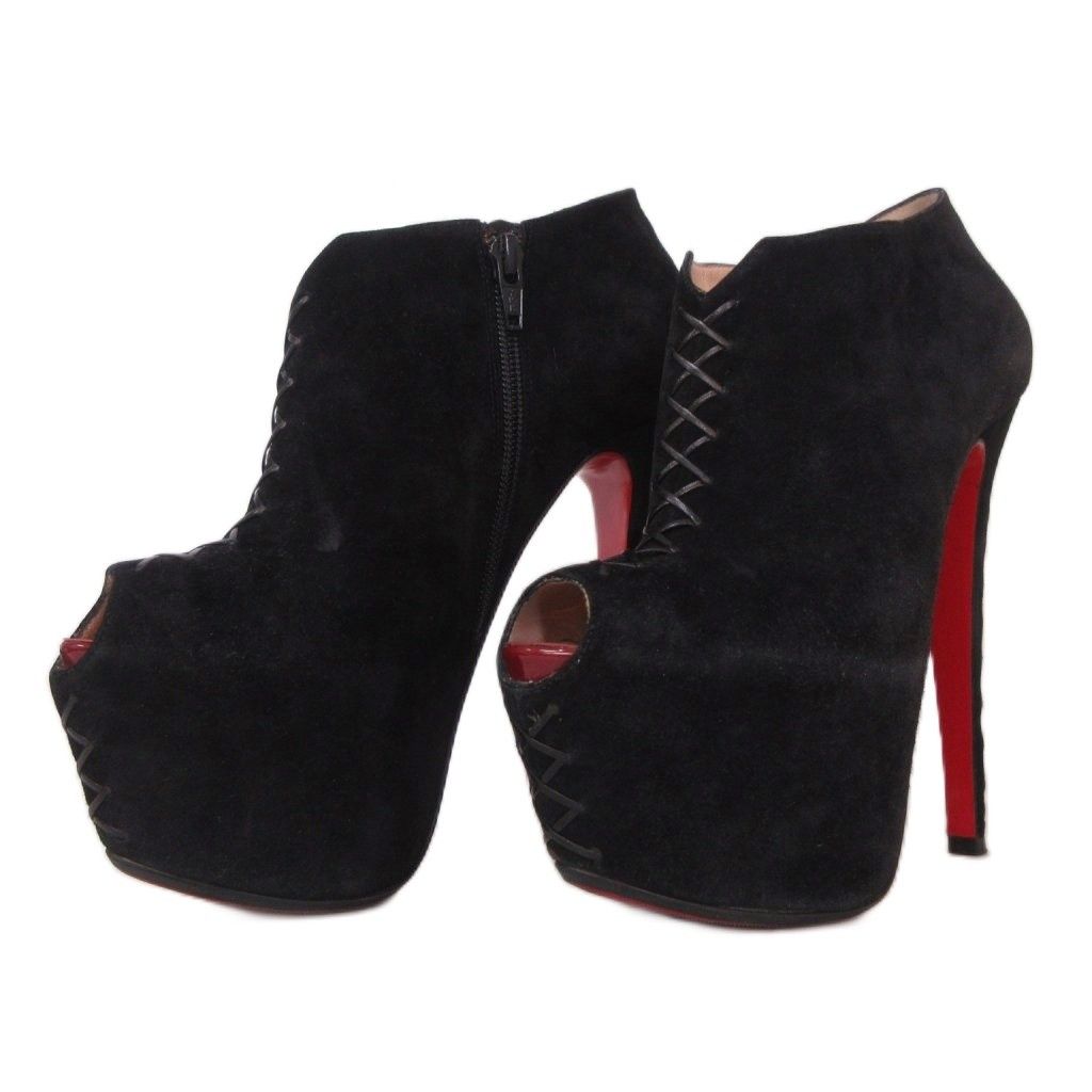 クリスチャンルブタン Christian louboutin Recouzetta 160 ブーティ プラットフォーム レースアップ風 37 黒 ブラック IBO102