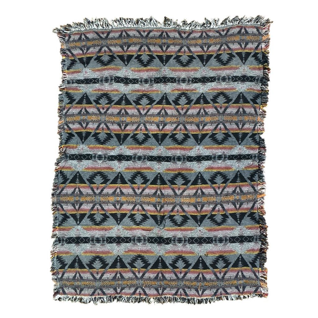 vintageラグ ブランケット マルチカバー タペストリー USA製 MADE IN USA ネイティブ柄 幾何学模様 オルテガ 民族 Rug Throw Blanket Native Ortega Ethnic 2422