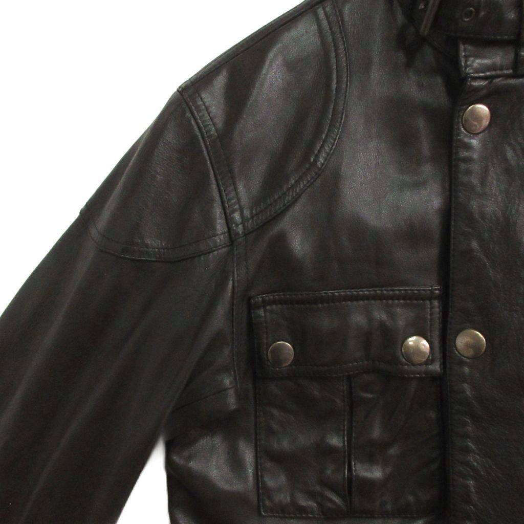 ベルスタッフ Belstaff ライダースジャケット シングル カウレザー 裏地総柄 40 黒 ブラック
