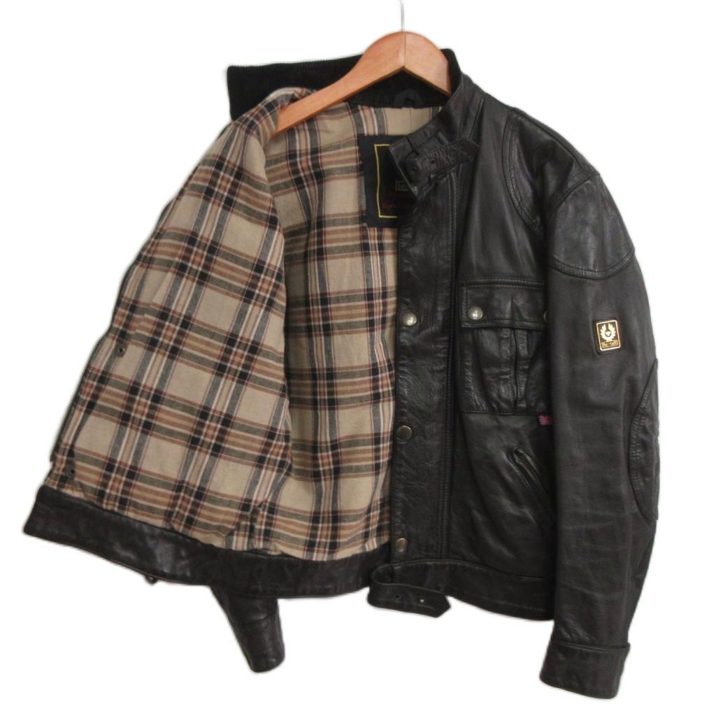 ベルスタッフ Belstaff ライダースジャケット シングル カウレザー 裏地総柄 40 黒 ブラック