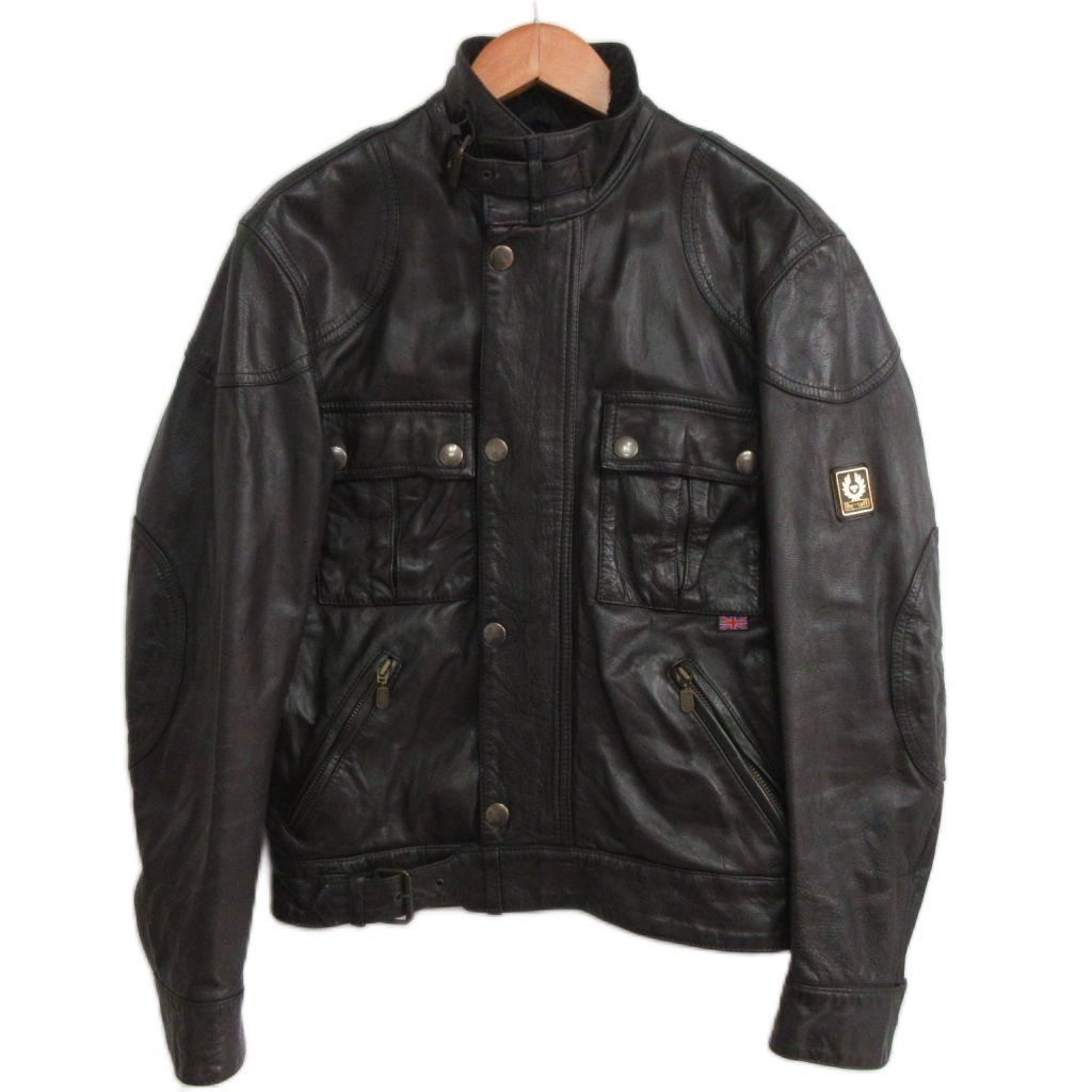 ベルスタッフ Belstaff ライダースジャケット シングル カウレザー 裏地総柄 40 黒 ブラック