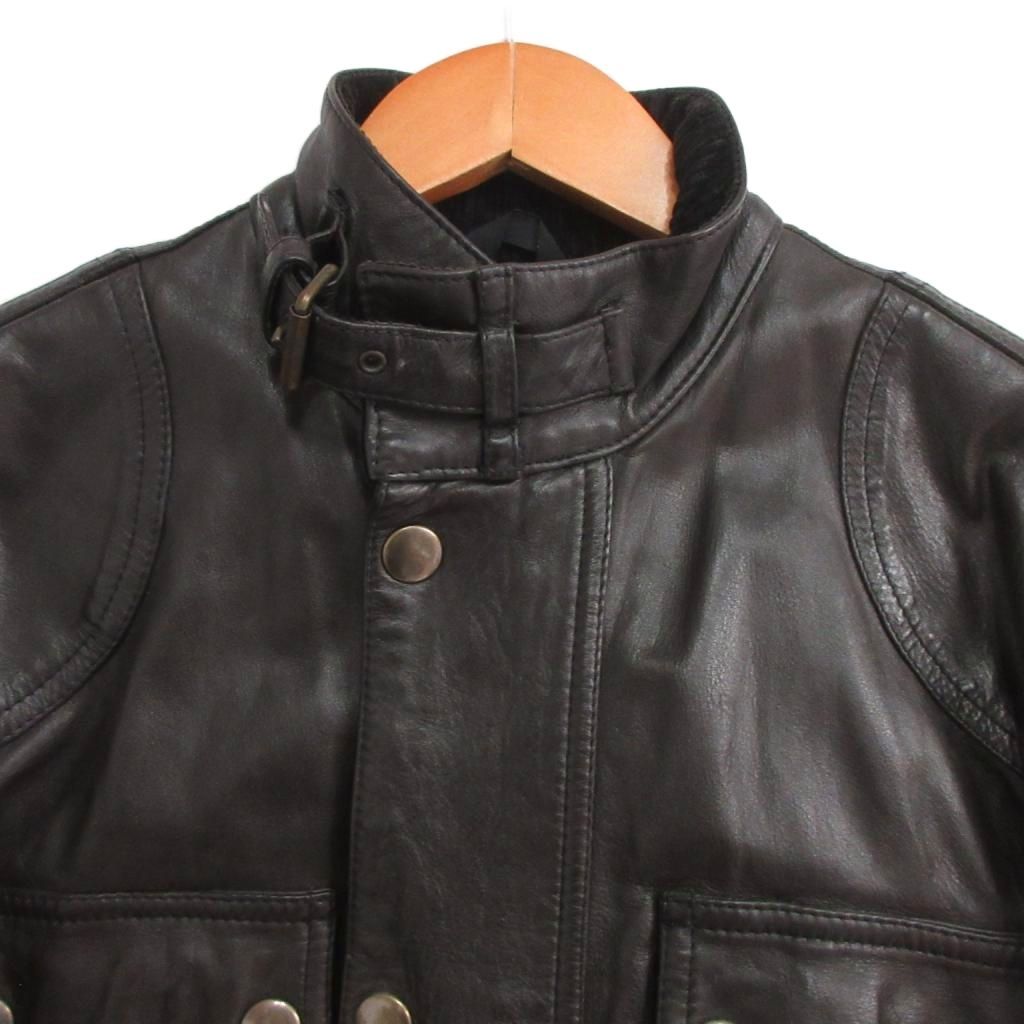 ベルスタッフ Belstaff ライダースジャケット シングル カウレザー 裏地総柄 40 黒 ブラック