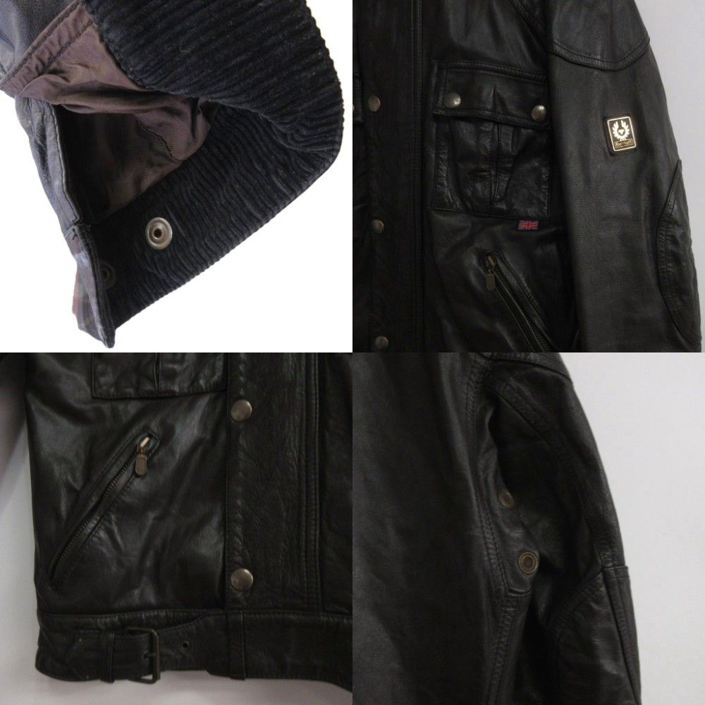 ベルスタッフ Belstaff ライダースジャケット シングル カウレザー 裏地総柄 40 黒 ブラック