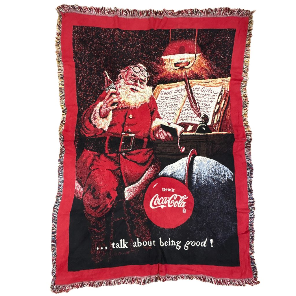 vintageラグ ブランケット マルチカバー 90s 1994 コカ・コーラ ボトル 企業ロゴ クリスマス サンタ Blanket Coca Cola3775