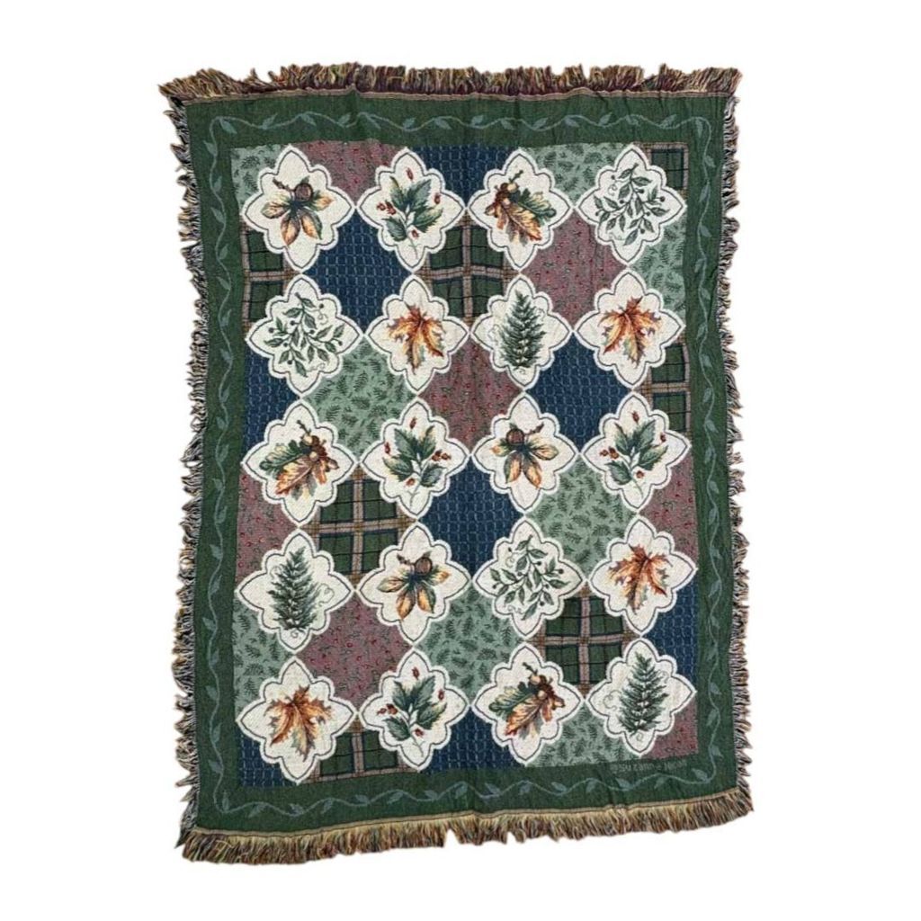 vintageラグ カーペット パッチワーク風 リーフ チェック 1889