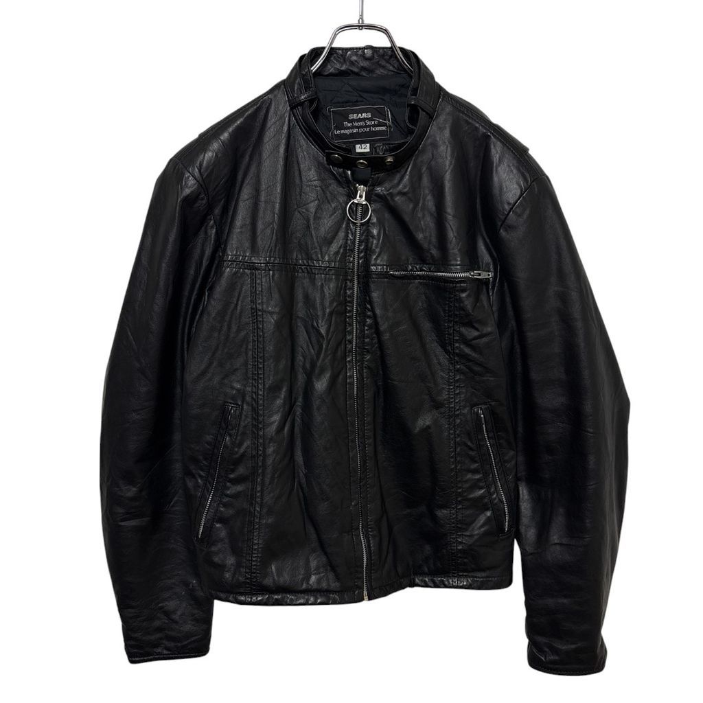【Sears】 80s 本革 レザー シングルライダースジャケット S-2971