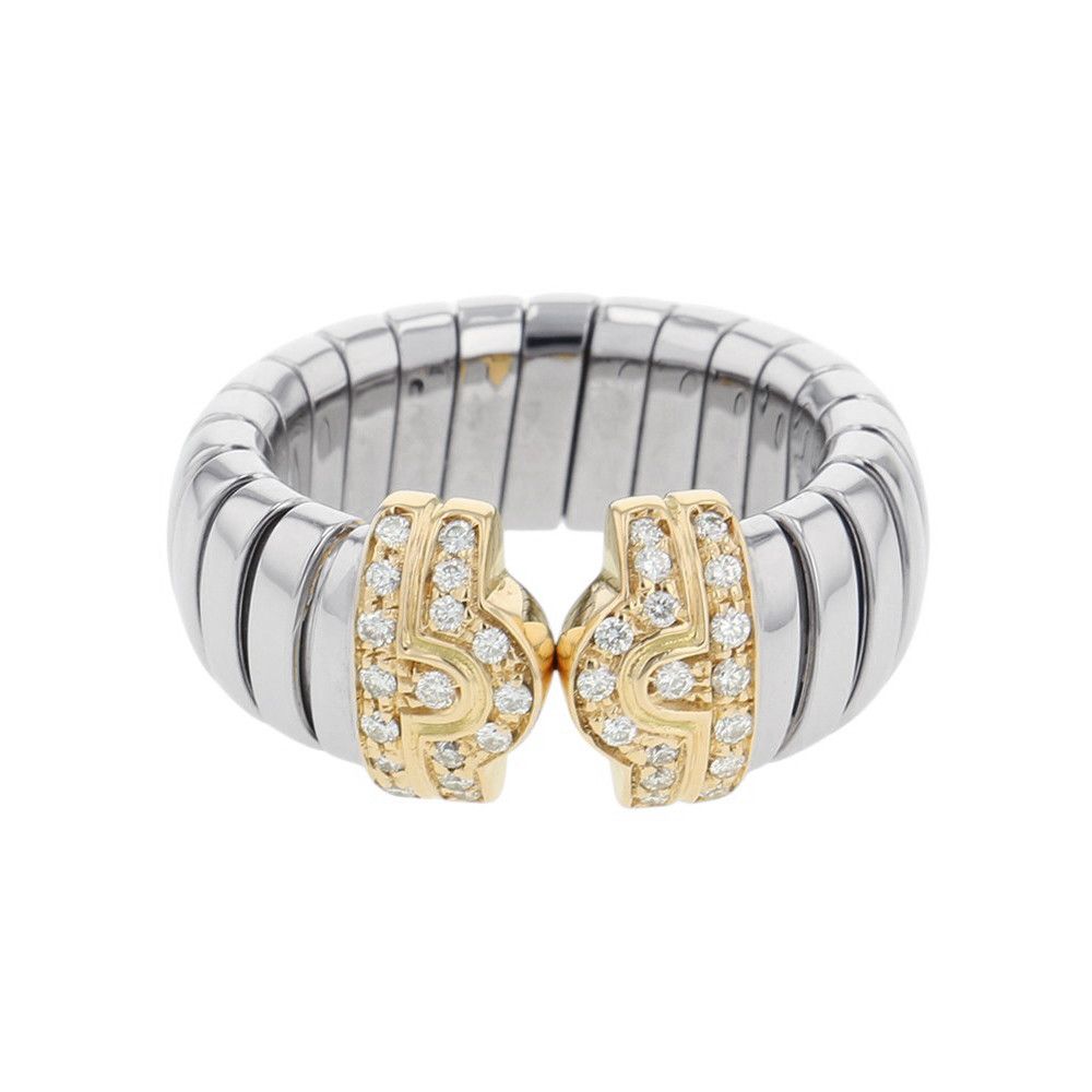 ブルガリ リング パレンテシ トゥボガス ダイヤモンド K18YGイエローゴールド/SSステンレススチール サイズM BVLGARI 指輪
