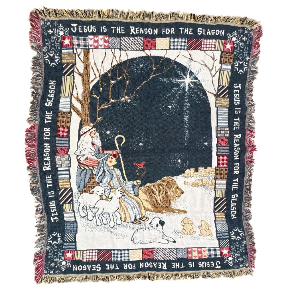 vintageラグ ブランケット マルチカバー タペストリー クリスマス 宗教 イエス キリスト 夜空 Rug Blanket Jesus 2802