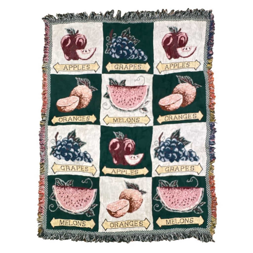 vintageラグ ブランケット マルチカバー タペストリー フルーツ USA製 MADE IN USA 果物 リンゴ ぶどう オレンジ スイカ Rug Throw Blanket FRUIT GRAPES APPLES ORANGES MELONS 2357