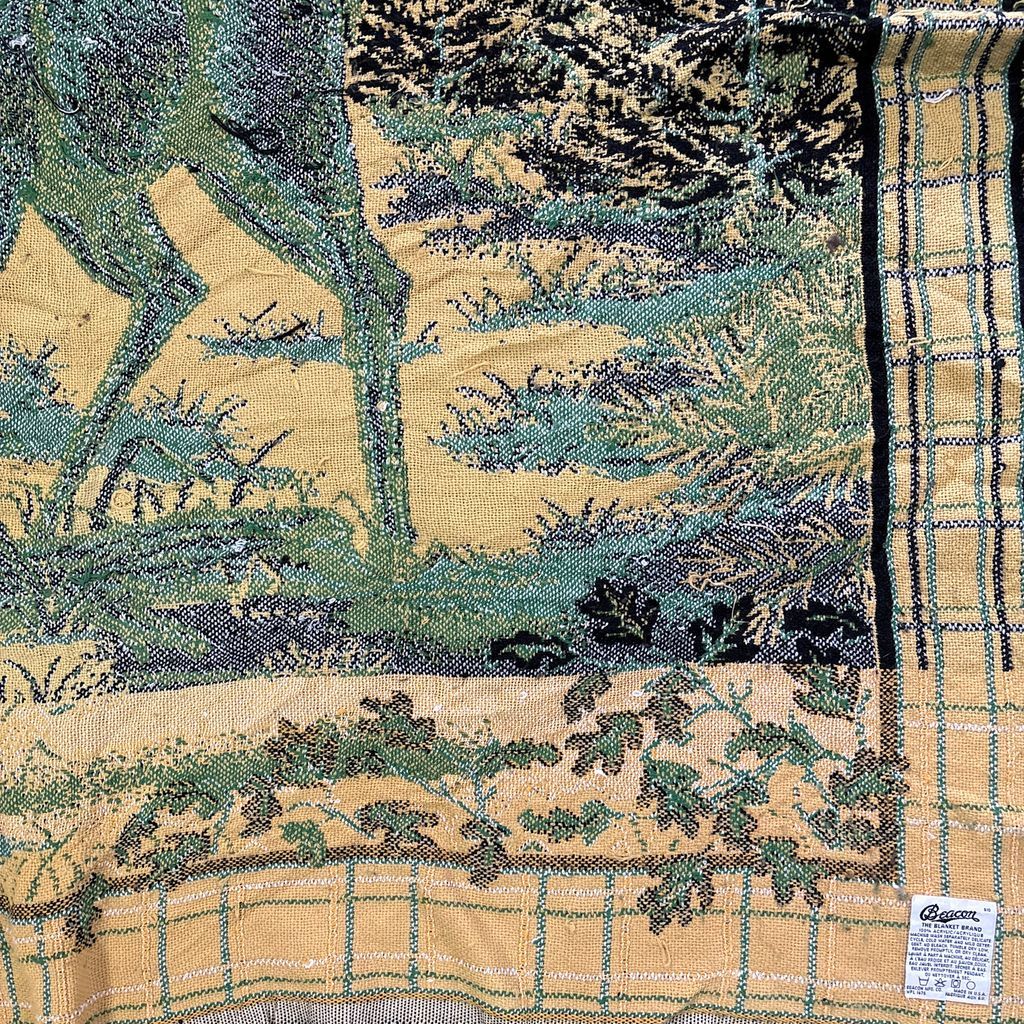 古着 ビンテージ 70s グラニー ブランケット キャンプ ラグ タペストリー vintageラグ ブランケット マルチカバー タペストリー USA製 シカ