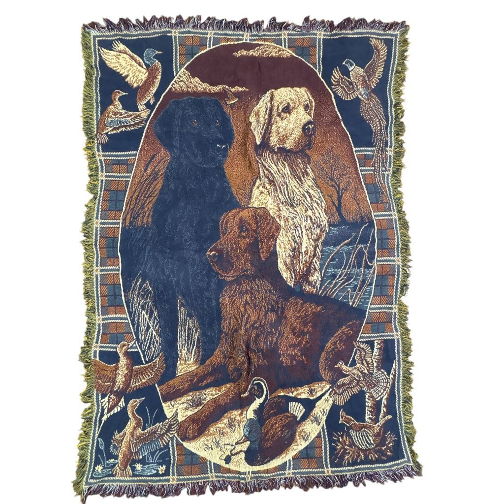 vintageラグ ブランケット マルチカバー タペストリー アニマル 動物 ゴールデンレトリバー ラブラドール カモ ドッグ 犬 鳥 2176