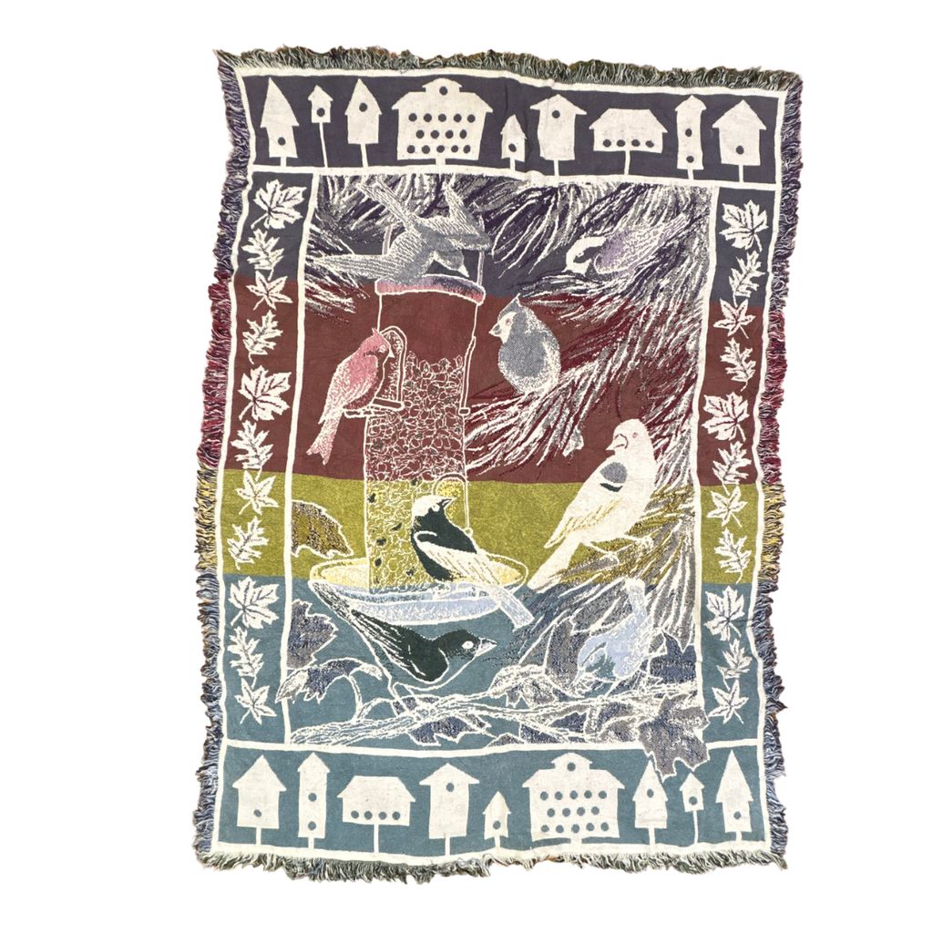 vintageラグ ブランケット マルチカバー タペストリー カーディナルバード 小鳥 アニマル Rug Blanket Bird 3589