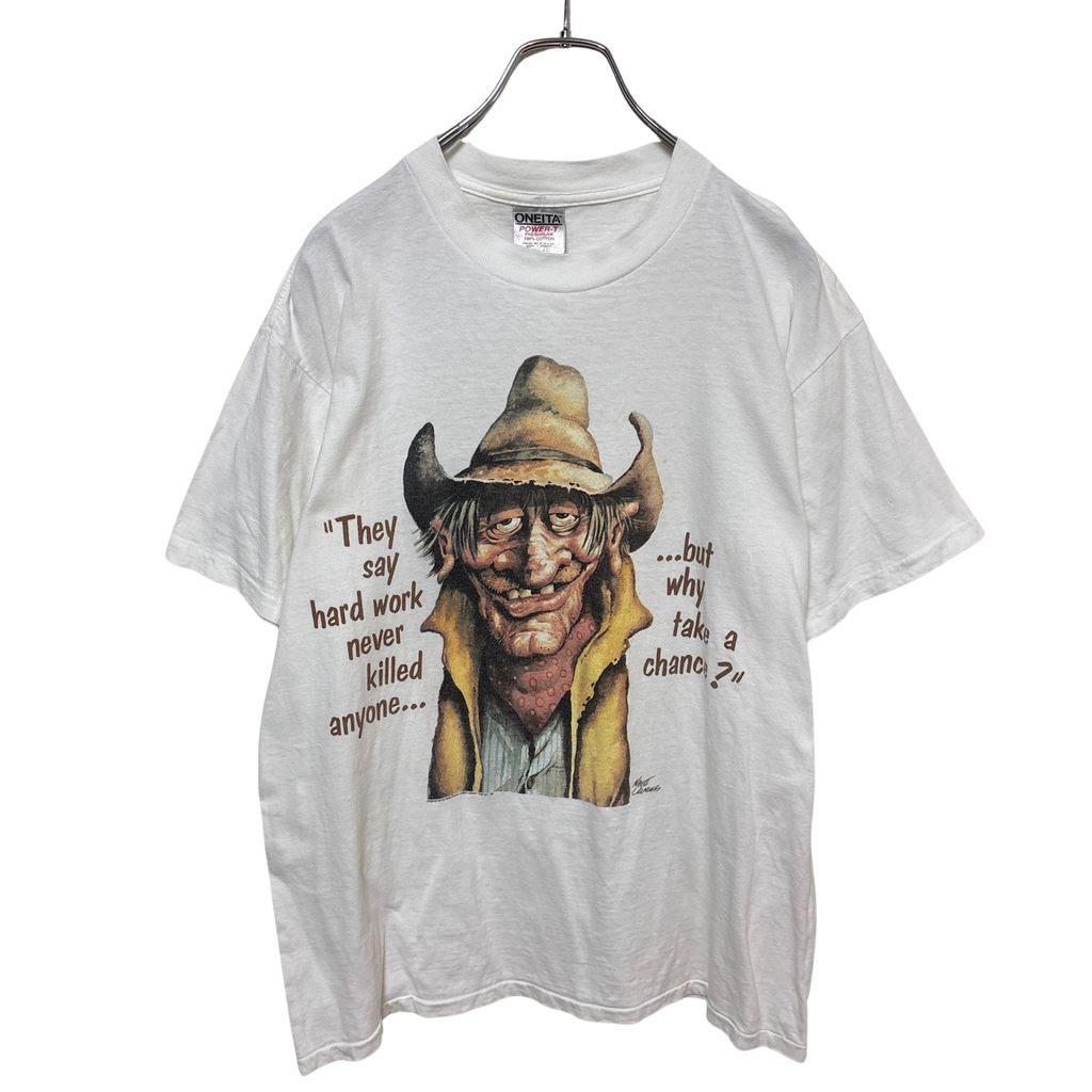 【ONEITA】 90s USA製 Hard Work Never Killed Anyone Nate Oweens シングルステッチTシャツ SS-6168