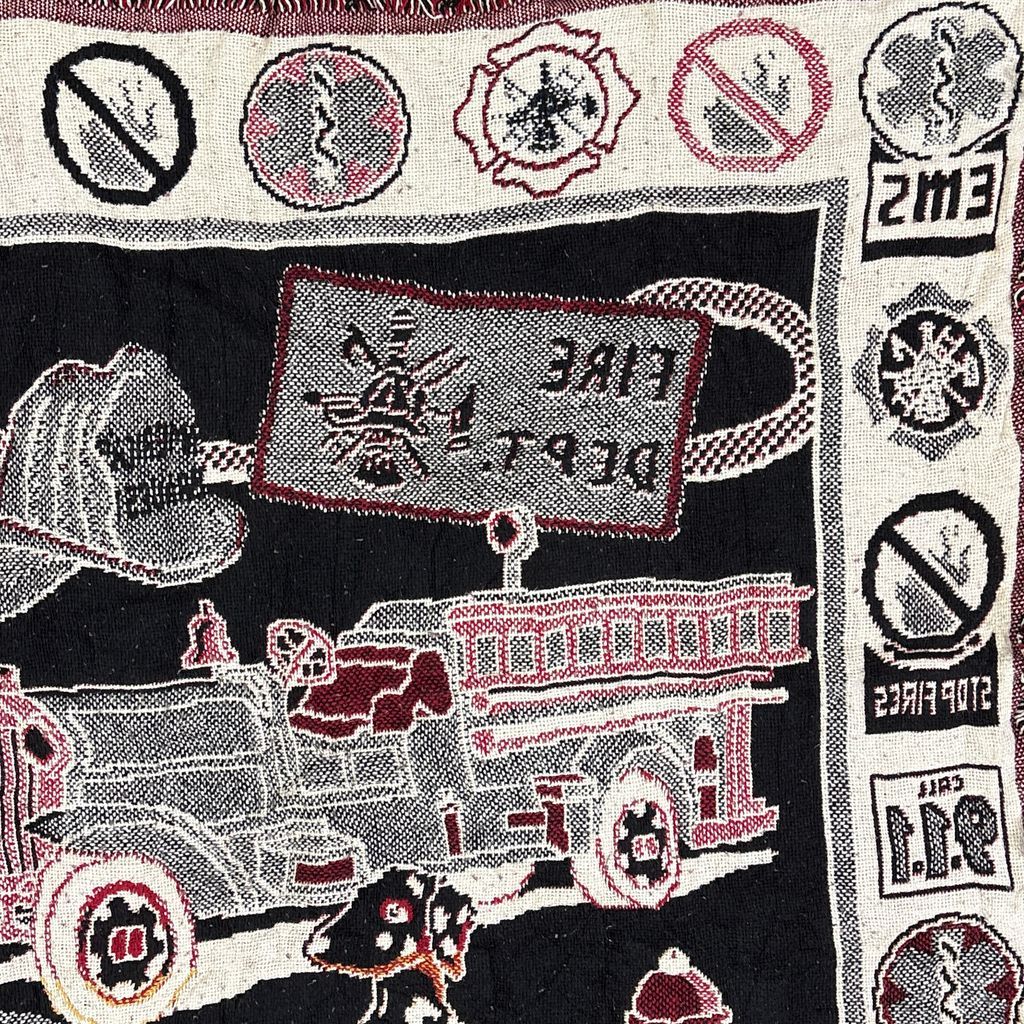 vintageラグ ブランケット マルチカバー タペストリー USA製 消防車