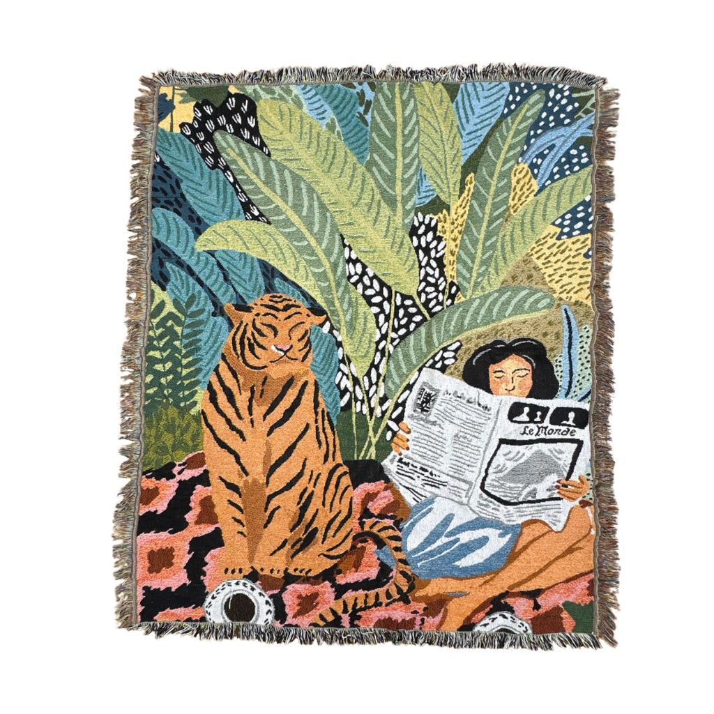 vintageラグ ブランケット マルチカバー タペストリー トラ ジャングル リーフ 女性 新聞 アニマル Rug Blanket Animal 4244