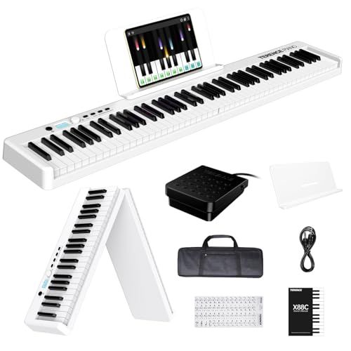 TERENCE 折り畳み 電子ピアノ 88鍵盤 軽量 充電バッテリー内蔵 タッチレスポンス機能 MIDI対応 ホワイト X88C | テンポ 録音 プログラム メトロノーム機能 128種音色 20デモ曲 子供の音楽啓発 初心者練習 練習にピッタリ 日本語取扱i