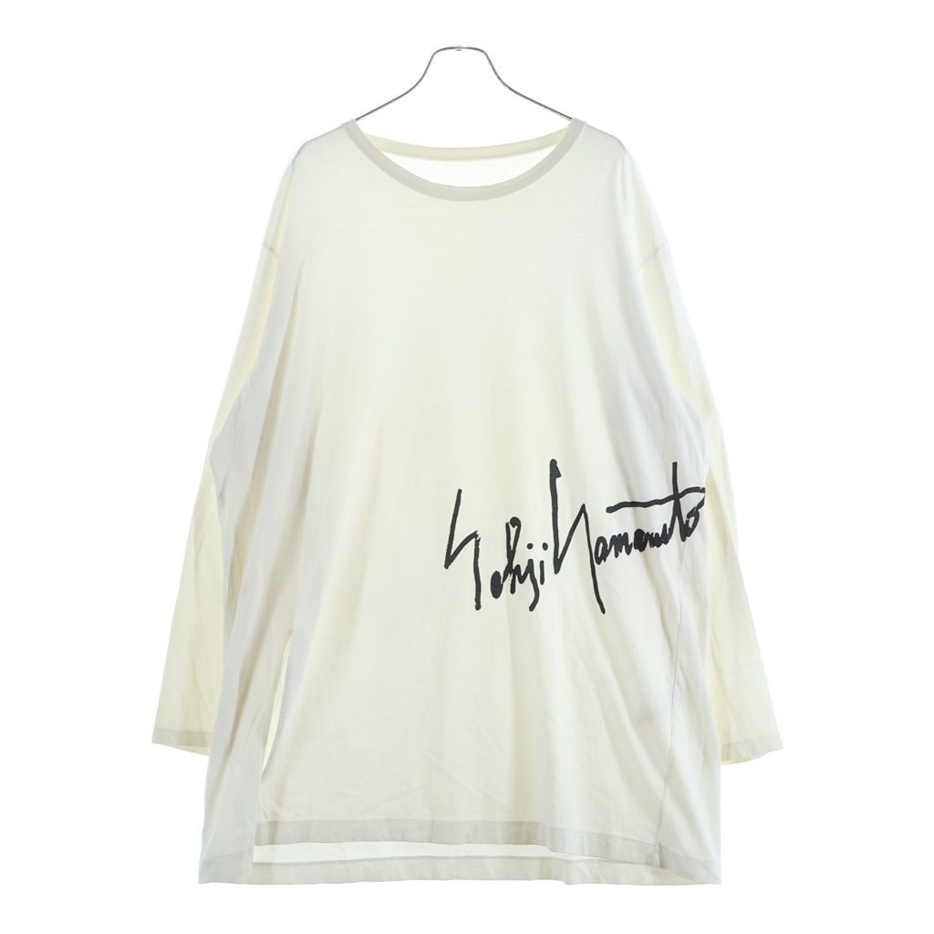 Ground Y (グラウンドワイ) 18AW ASYMMETRIC LINE CUTSEW アシンメトリカットソー ロゴプリント クルーネック長袖Tシャツ ホワイト GY-T24-040