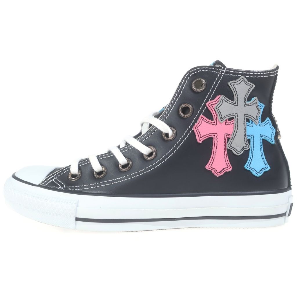 CHROME HEARTS (クロムハーツ) CH CONVERSE LEATHER MULTI CROSS PATCH シルバー装飾 マルチクロスパッチ付き レザーハイカットスニーカー ブラック/マルチ US5/24CM