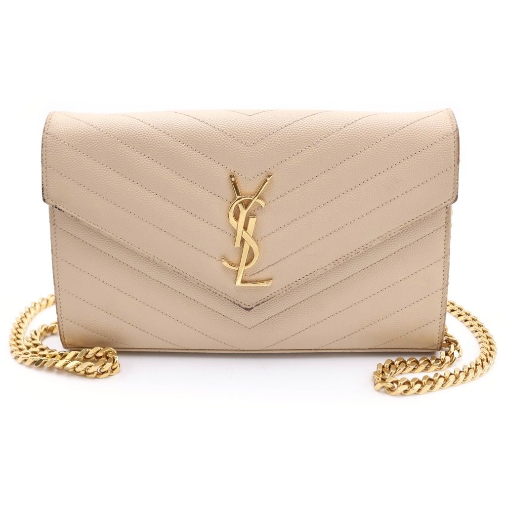SAINT LAURENT PARIS (サンローランパリ) カサンドラ クラシック チェーンショルダーバッグ ウォレット ベージュ レザー 377828 ゴールド金具