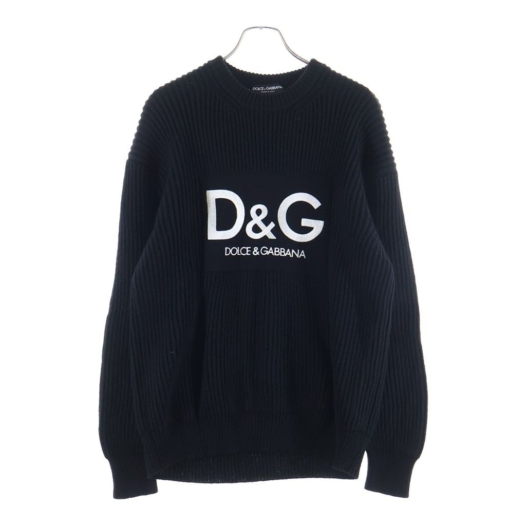 DOLCE & GABBANA (ドルチェアンドガッバーナ) D&Gロゴ刺繍 ウール クルーネック 長袖 ニット セーター ブラック