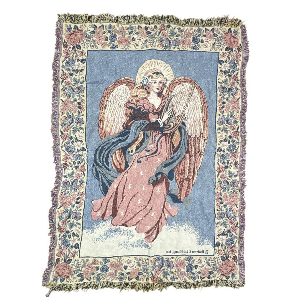 vintageラグ ブランケット マルチカバー タペストリー 宗教 キリスト教 ハープ 天使 エンジェル 絵画 アート フラワー 花 2322 6,160円