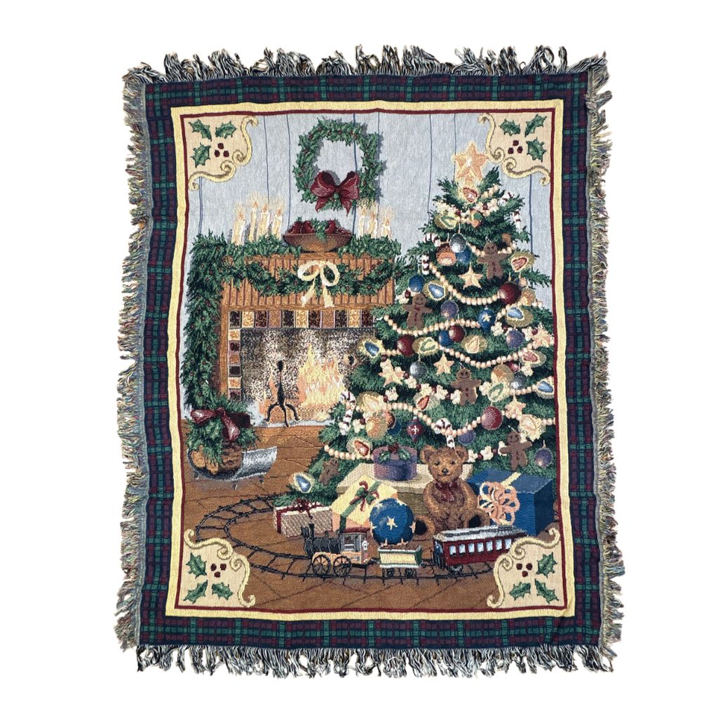 vintageラグ ブランケット マルチカバー タペストリー USA製 クリスマス ツリー テディベア Rug Blanket Christmas 3135 7,110円