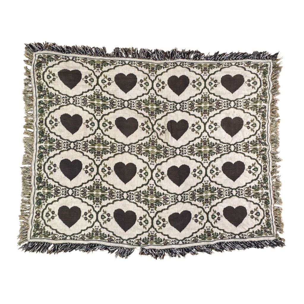 vintageラグ ブランケット マルチカバー タペストリー フラワー 花 ハート パターン かわいい Heart Flower Rug Throw Blanket 2521
